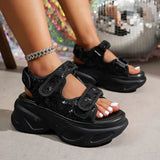 Purpdrank  Fashion Sequins Black Chunky Sandals Women 2025 Comfort Non Slip Platform Snadles Woman Summer Plus Size Wedge Sandalias Mujer