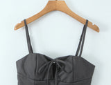 Purpdrank  Sexy Lacing up Bow Collar Camisole Tank Top +  Side Zipper Low Waist Wood ears Front A-lined Short Skirt 2 Pieces 1 Set Coffee