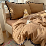 Purpdrank  French Lace Bedding Sets 2025 New Ruffle Lace Bow Quilt Cover Romantic Bedclothes Decor Woman Girls Bedroom Duvet Cover 4pcs