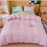 Purpdrank  Pink Plaid Bedding Sets 2025 New Japanese Duvet Cover No Filler Green Bed Sheet one or Two Pillowcase Girl Comforter Cover Set