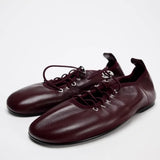 Purpdrank  Spring Lace Up Women's Shoes Soft Leather Outdoor Casual Ballet Flats Walking Large Gize Brand Comfortable Ladies Loafers
