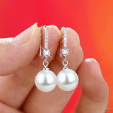 Purpdrank - Exquisite Fashion Silver Color Water Imitation Pearls Drop Earrings for Women Shiny Red Green Round Imitation Pearls Earrings