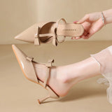 Purpdrank  Nude Pointed Toe Sexy Stiletto Slippers Sandals Women Fashion Bowknot Backless Muller Dress Pumps Luxury Designer Bridal Heels