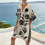 Purpdrank  Women's Elegant Hight Waist Loose Party Dress Summer Casual Holiday Mini Dresses Fashion V-neck Half Sleeve Bohemian Dress