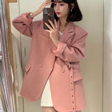 Purpdrank  Fashion Lace-up Blazers for Women Spring Two-Button Loose Long Sleeve Suits Jackets Elegant Popular Office Lady Coat Mujer