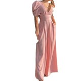 Purpdrank  Spring Amazon's New European and American Women's Clothing Fashion Temperament Pleated Sexy V-neck High-waisted Jumpsuit