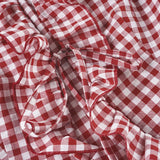 Purpdrank  Retro Red Checkered Shirt Top Women's Pleated Lace Up Bubble Sleeve Short Sleeved T-shirt