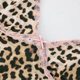 Purpdrank  Sexy Leopard Two Piece Women Sweet Lace Short Sets Summer Fashion Spaghetti Straps Cropped Top and Micro Shorts Outfits Y2K