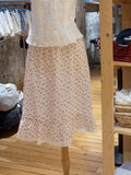 Purpdrank  Red Floral Ruffles Midi Skirts Women Summer Elastic High Waist Lace Trim A-line Faldas Casual Sweet Cotton Thin Long Skirts New