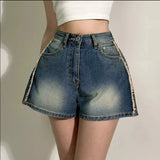 Purpdrank  Vintage High Waist Women's Denim Shorts Tassel 2025 New Single Button Casual Loose Wide Leg Short Jeans Pants Female