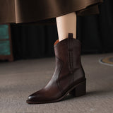 Purpdrank - 2023 Winter Classic Chelsea Boots for Woman Genuine Leather Pointy Toe Wedge Heel Ankle Boots Simple Comfortable Cowboy Boots