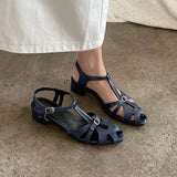 Purpdrank   New Handmade Shoes Genuine Leather Hollow-out Mid Heel Sandals High Quality Soft Comfortable Elegant Ladies Shoes 34-40