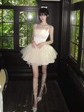 Purpdrank  Fairy Bow Mini Dress Women Birthday Party Prom Mesh Dresses Summer Korean Fashion Spaghetti Strap Bodycon Design Vestidos