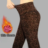 Purpdrank Plus Size Women's Clothing Basic Tight Leggings Retro Leopard Pencil Pants Casual New Outerwear Winter Warm Fleece Women's Pants