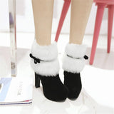 Purpdrank - Winter Women Ankle Boots Christmas High Heels Platform Shoes Femme Warm Fur Short Boots Red Black Ladies Party Shoes Plus Size
