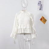 Purpdrank  Elegant Long Puff Sleeve Female O Neck Blouses Fashion Chiffon Ruffled Shirts For Women 2025 Spring New Chic Lady Tops Beachwear