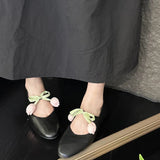 Purpdrank  Round Toe Floral Design Soft Flats Mary Jane Shoes for Women Comfort Low Heel Designer Ballet Flats Ladies Elegant Dress Pumps