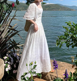 Purpdrank  White Flora Embroidery Long Dress Women Vintage Square Neck Runway Design Elegant Womens Clothing Summer Vacation Bodycon
