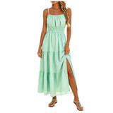 Purpdrank  Womens Smocked Waist Tiered Cami Dress Solid Color Spaghetti Strap Sleeveless Summer Dresses Casual Flowy Boho Beach Maxi Dress