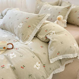 Purpdrank  Princess Style Bedding Sets Ruffle Lace Quilt Cover Romantic Print Bedclothes Bedroom Decor Woman Girl Duvet Cover Home Textiles