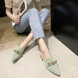 Purpdrank - Slippers Women New Chain Mules Women Slides Square Toe Ladies Striped Shoes Summer Fashion Footwear Square Heel Women Shoes