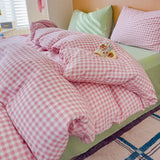 Purpdrank  Pink Plaid Bedding Sets 2025 New Japanese Duvet Cover No Filler Green Bed Sheet one or Two Pillowcase Girl Comforter Cover Set