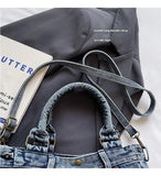 Purpdrank   Fashion Washed Denim Tote Bag Women Simple Large Capacity Shoulder Bag Ladies Daily Casual Versatile Handheld Crossbody Bag