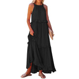 Purpdrank  Ladies' Bohemian Style High Street Summer Large Hem Stacked Long Dress Fashionable Daily Date Sexy Beach Style Pure Color Skirt