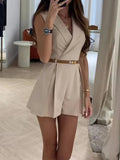 Purpdrank  Elegant Lady Turn-Down Collar Blazer Jumpsuit Summer Casual Solid Waist Shorts Romper Slim Playsuits Fashion Women's Jumpsuit