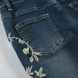 Purpdrank  Retro Floral Embroidery Jeans Vintage 2000s Low Rise Flared Jeans Streetwear y2k Slim-fitting Denim Pants Women Fashion