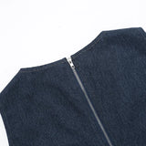 Purpdrank  Sleeveless Back Zipper Vest Clubwear Women Sexy Irregular Hollow Out Cutting Denim Crop Tank Top