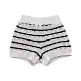 Purpdrank  Spring New Women's Fashion temperament casual versatile striped short knitted short sleeved tight shorts set