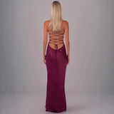 Purpdrank   European American New Sexy Strapless Sequin Satin Solid Color Backless Tie Bodycon Dress Summer Maxi