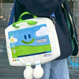 Purpdrank  Durable Funny Shoulder Bag Cartoon Smiling Face Embroidery Laptop Bags Large Capacity Versatile Bags for Students All-match