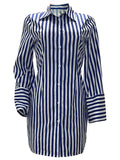 Purpdrank  Streetwear Casual Striped Print Shirt Dress for Women Long Sleeve Turn-down Collar Single Breasted Loose Mini Dress Clubwear