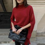 Purpdrank  Chic Knitted Glove Sweater Women Casual Solid Full Sleeve Holes Stand Collar Loose Sweaters Female Fashion Lady Outwears