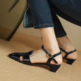 Purpdrank  New Summer Women Sandals Genuine Leather Women Shoes Square Toe Low Heel Shoes Narrow Band Cover Toe Modern Sandals