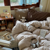 Purpdrank   New Water-washed Full-process Printing and Dyeing Solid Color Mixed Matched Duvet Cover Set Spring Summer Skin Quilt Cover