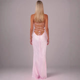 Purpdrank   European American New Sexy Strapless Sequin Satin Solid Color Backless Tie Bodycon Dress Summer Maxi