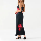 Purpdrank  Women's Aesthetic Camisole Dress Floral Print Sleeveless Backless Sexy Dress Long Slim Dress Party Dress