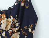 Purpdrank  Summer Holiday Navy Blue Floral Print Bow Lacing Up Strap Sling Dress Women Elastic Back Ruffles Hem Short Dresses Vestidos Robe
