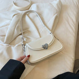 Purpdrank  Loving Heart Buckle Crossbody Bags For Women Luxury Designer Handbags Silver Color Small Shoulder Underarm Phone Bag