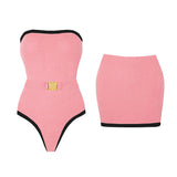 Purpdrank  2Pcs Shiny Swimsuit Women Sexy Swimwear With Mini Skirt Hollow Out Bikini Halter Bathingsuit Female Patchwork Bodysuit Beachwear