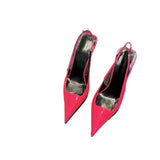Purpdrank  High Heels Pointed Toe Women's Shoes With Straps Sandals Ladies 2025 Navy Blue Pumps Patent Leather Slingback Spikes Buckle Afri