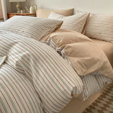 Purpdrank  4Pcs Grid Printed Fitted Sheet Bedclothes Cotton Double-Sided Mix Color Soft Quilt Cover Single Double Comfort Set for Adults