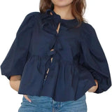 Purpdrank  New European and American Sweet Casual Strap Crew Neck Bubble Sleeve Versatile Shirt