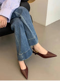Purpdrank  Summer Pointed Toe Women Sandals Fashion Singbacks Mules Shoes Ladies Elegant Low Heel Stripper Party Sandalias