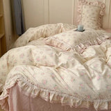 Purpdrank  3/4Pcs Flower Prints 100% Cotton Korean Princess Style Bedding Set Single Queen Duvet Cover Bed Sheet/Fitted Sheet Pillowcase