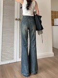 Purpdrank  Women's Casual Retro Blue Micro Flared Jeans Spring and Autumn New American Yk2 Fashion Women High Waisted Loose Flared Jeans