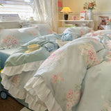 Purpdrank  Princess French Style Bedding Set For Adults Kid Flat Fitted Sheet Set With Pillowcases King Queen Full Bedroom Decor Bedclothes